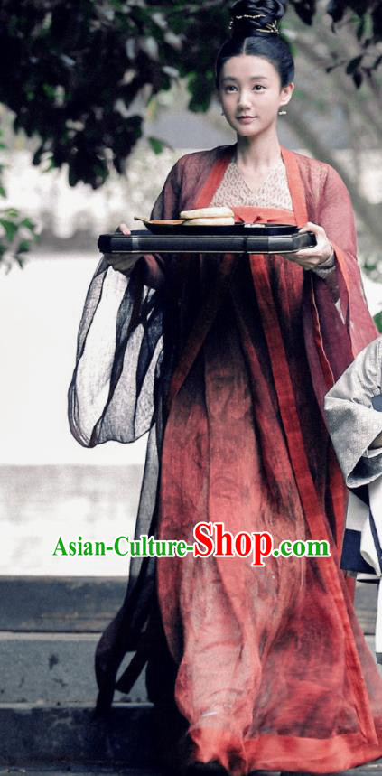 Chinese Ancient Song Dynasty Nobility Lady Dress Drama Royal Nirvana Lu Wenxi Replica Costumes and Headpiece Complete Set