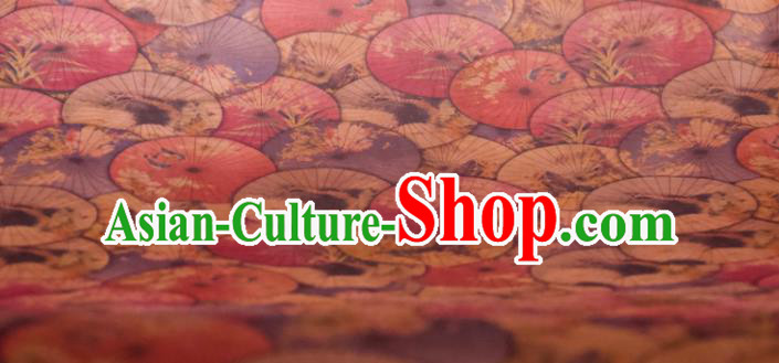 Chinese Traditional Umbrella Pattern Design Brown Silk Fabric Asian China Hanfu Mulberry Silk Material
