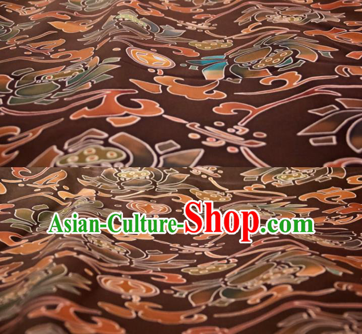Chinese Traditional Lotus Pattern Design Brown Silk Fabric Asian China Hanfu Mulberry Silk Material