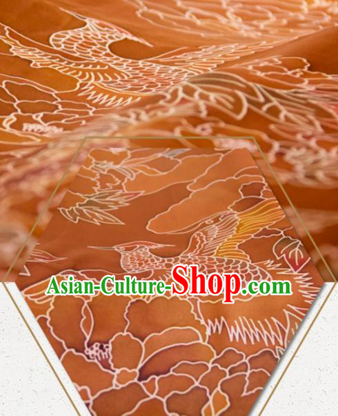 Chinese Traditional Pheasant Peony Pattern Design Ginger Silk Fabric Asian China Hanfu Mulberry Silk Material