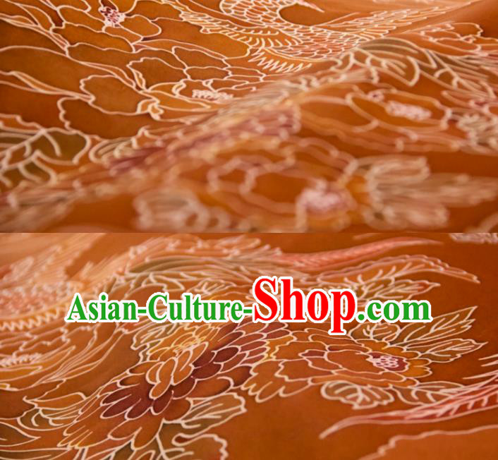 Chinese Traditional Pheasant Peony Pattern Design Ginger Silk Fabric Asian China Hanfu Mulberry Silk Material