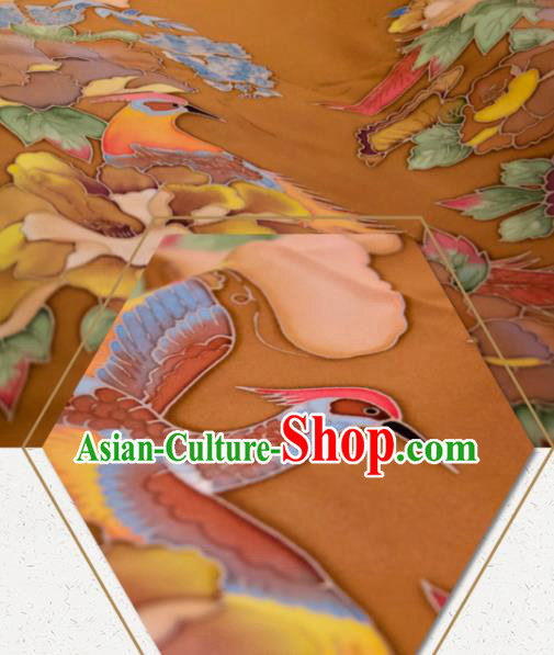 Chinese Traditional Pheasant Peony Pattern Design Orange Silk Fabric Asian China Hanfu Mulberry Silk Material