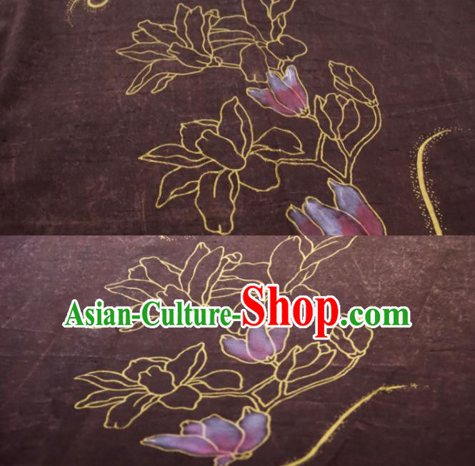 Chinese Traditional Yulan Magnolia Pattern Design Purple Silk Fabric Asian China Hanfu Mulberry Silk Material