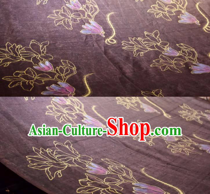 Chinese Traditional Yulan Magnolia Pattern Design Purple Silk Fabric Asian China Hanfu Mulberry Silk Material