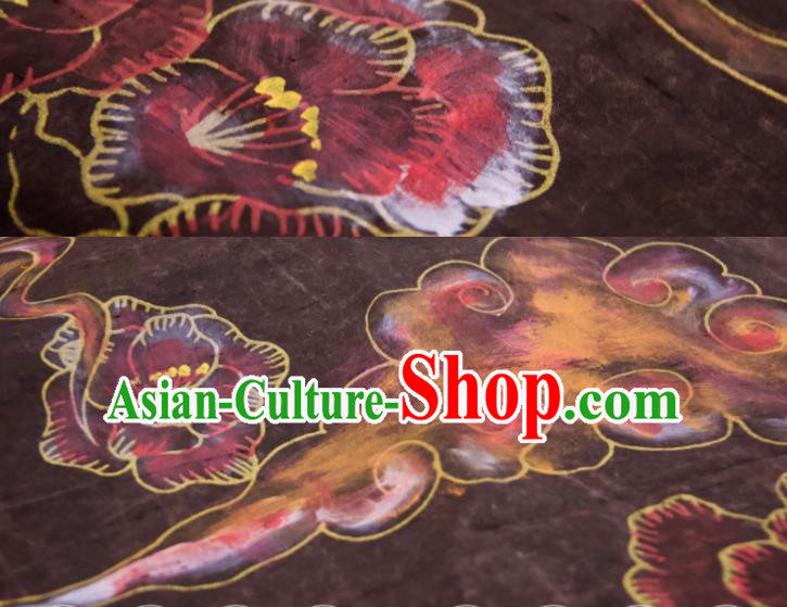 Chinese Traditional Hibiscus Pattern Design Deep Purple Silk Fabric Asian China Hanfu Mulberry Silk Material