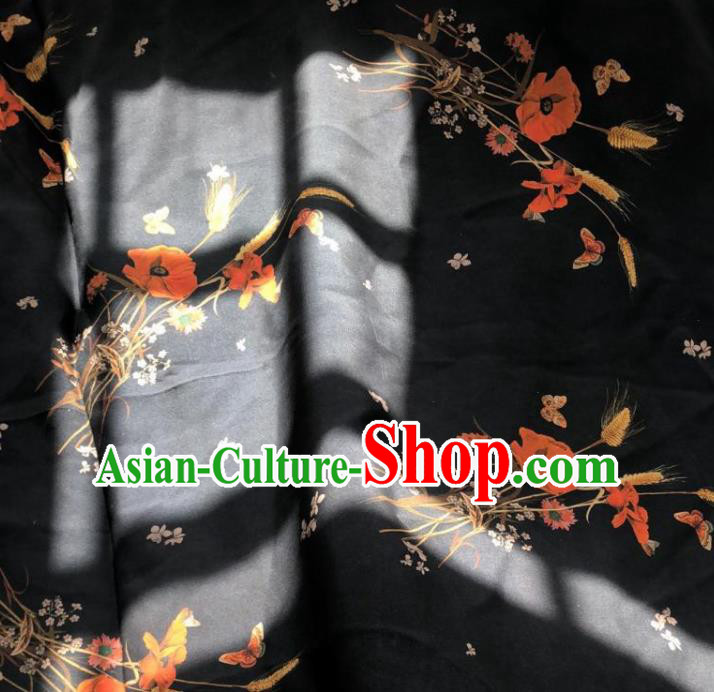 Chinese Traditional Pattern Design Black Silk Fabric Asian China Hanfu Mulberry Silk Material