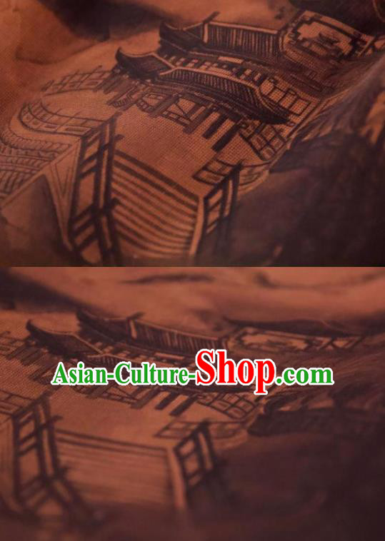 Chinese Traditional Pavilion Pattern Design Brownness Silk Fabric Asian China Hanfu Mulberry Silk Material