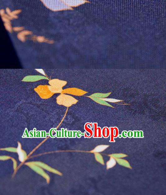 Chinese Traditional Jasminum Pattern Design Navy Silk Fabric Asian China Hanfu Mulberry Silk Material
