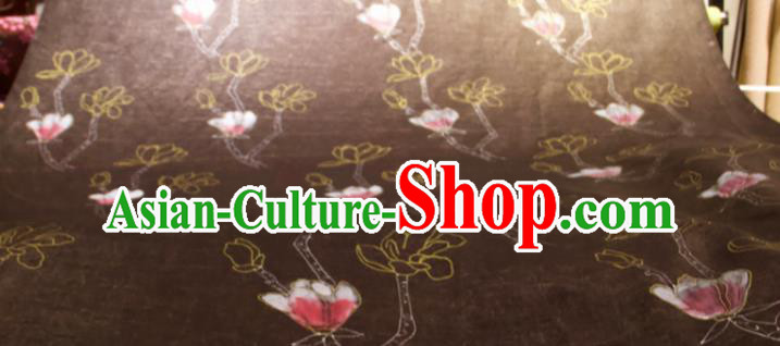 Chinese Traditional Yulan Magnolia Pattern Design Brown Silk Fabric Asian China Hanfu Gambiered Guangdong Mulberry Silk Material