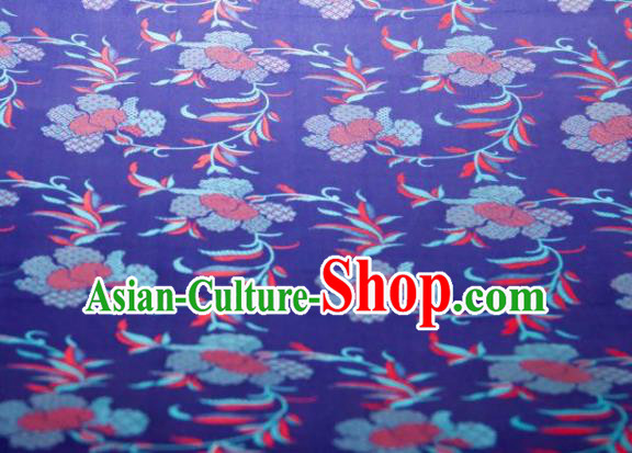 Chinese Traditional Herbaceous Peony Pattern Design Royalblue Silk Fabric Asian China Hanfu Gambiered Guangdong Mulberry Silk Material