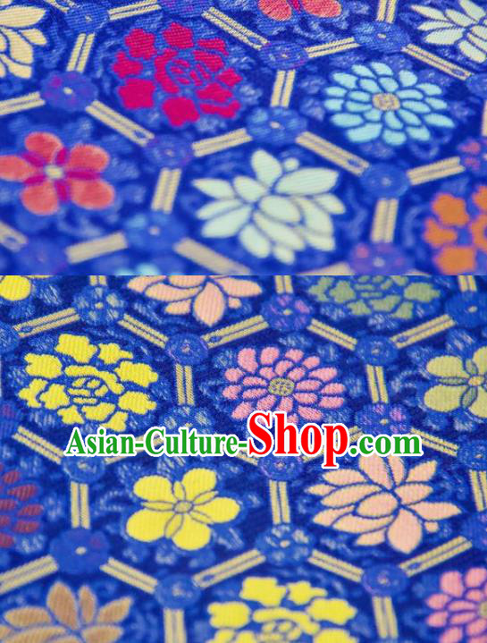 Chinese Traditional Tortoise Shell Pattern Design Royalblue Silk Fabric Asian China Hanfu Gambiered Guangdong Mulberry Silk Material