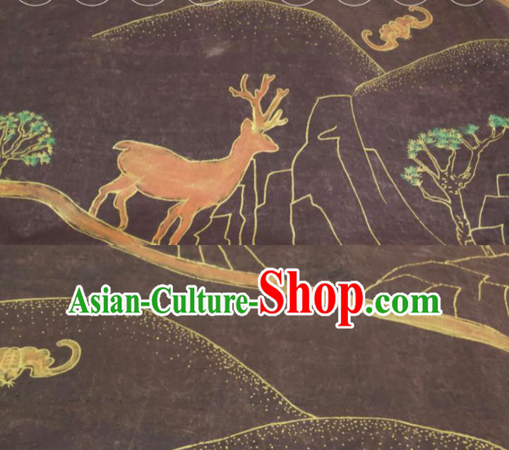 Chinese Traditional Pine Deer Pattern Design Brown Silk Fabric Asian China Hanfu Gambiered Guangdong Mulberry Silk Material