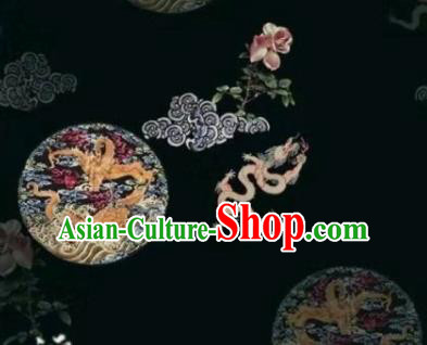Chinese Traditional Dragon Pattern Design Deep Green Silk Fabric Asian China Hanfu Gambiered Guangdong Mulberry Silk Material