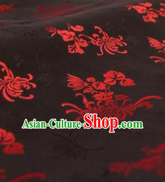 Chinese Traditional Chrysanthemum Pattern Design Black Silk Fabric Asian China Hanfu Jacquard Mulberry Silk Material
