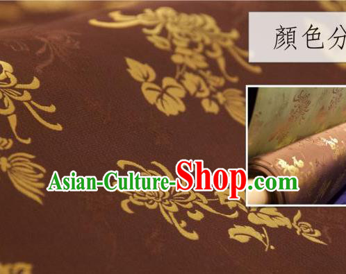 Chinese Traditional Chrysanthemum Pattern Design Brown Silk Fabric Asian China Hanfu Jacquard Mulberry Silk Material