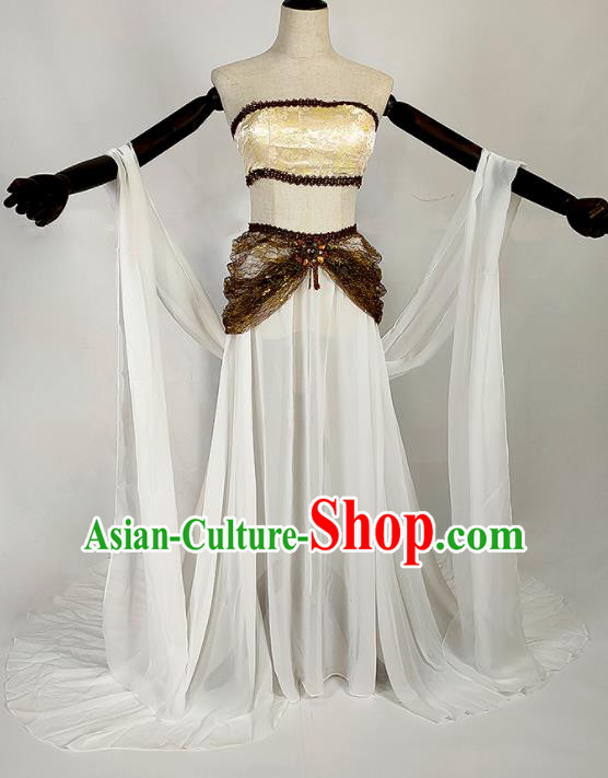 Chinese Traditional Classical Dance White Dress Ancient Tang Dynasty Court Lady Costumes for Women