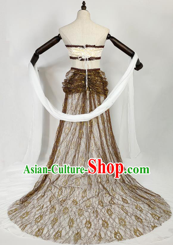 Chinese Traditional Classical Dance White Dress Ancient Tang Dynasty Court Lady Costumes for Women