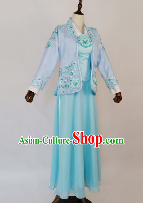 Chinese Traditional Ming Dynasty Embroidered Blue Dress Ancient Nobility Lady Costumes for Women