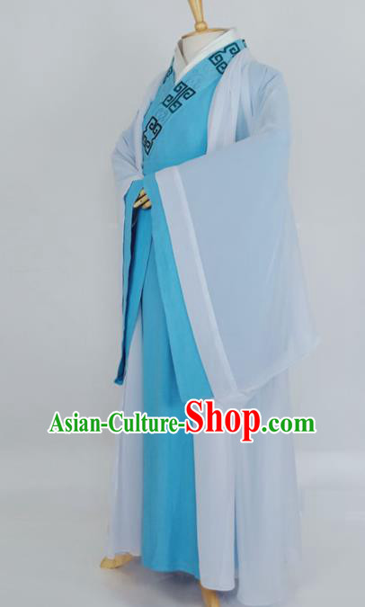 Chinese Traditional Nobility Childe Blue Clothing Ancient Song Dynasty Scholar Costumes for Men