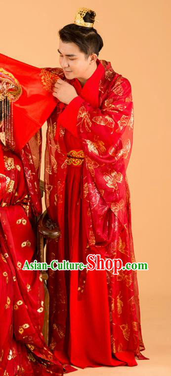 Chinese Traditional Wedding Red Clothing Ancient Song Dynasty Bridegroom Scholar Costumes for Men