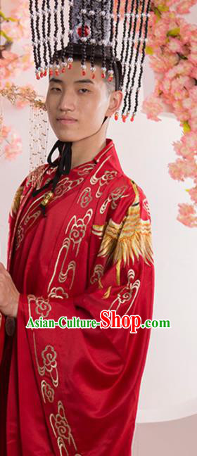 Chinese Traditional Nobility Childe Wedding Red Clothing Ancient Han Dynasty Scholar Costumes for Men