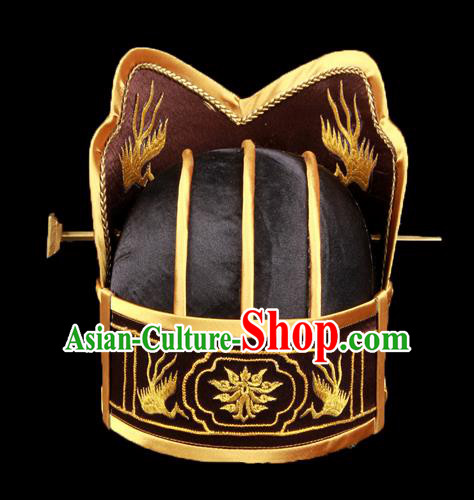 Chinese Traditional Han Dynasty Emperor Black Hat Ancient Monarch Headwear for Men