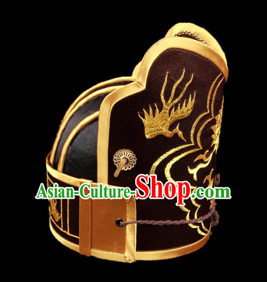 Chinese Traditional Han Dynasty Emperor Black Hat Ancient Monarch Headwear for Men