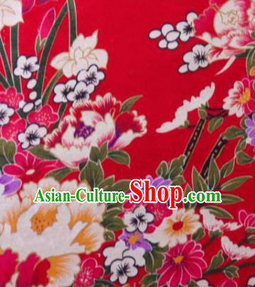 Chinese Traditional Peony Flowers Pattern Design Red Silk Fabric Asian China Hanfu Gambiered Guangdong Mulberry Silk Material
