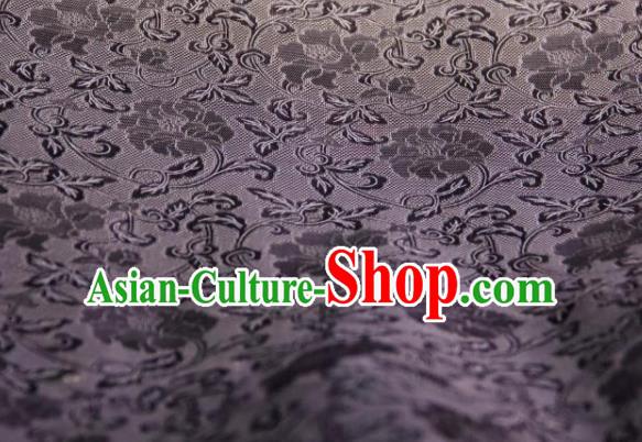 Chinese Traditional Twine Peony Pattern Design Black Silk Fabric Asian China Hanfu Gambiered Guangdong Mulberry Silk Material