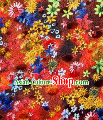Chinese Traditional Chrysanthemum Pattern Design Red Silk Fabric Asian China Hanfu Gambiered Guangdong Mulberry Silk Material