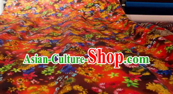 Chinese Traditional Chrysanthemum Pattern Design Red Silk Fabric Asian China Hanfu Gambiered Guangdong Mulberry Silk Material