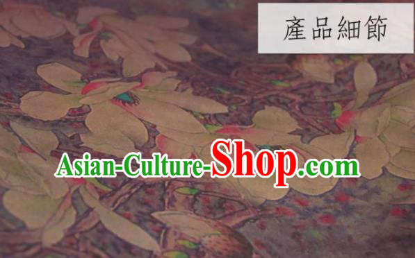 Chinese Traditional Yulan Magnolia Pattern Design Light Purple Silk Fabric Asian China Hanfu Gambiered Guangdong Mulberry Silk Material