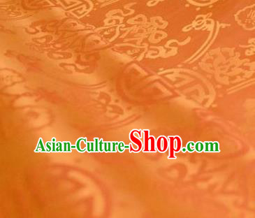 Chinese Traditional Double Fishes Pattern Design Orange Silk Fabric Asian China Hanfu Jacquard Mulberry Silk Material