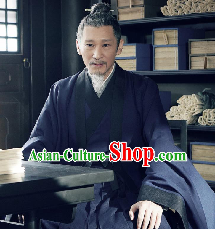 Chinese Ancient Song Dynasty Drama Royal Nirvana Grand Preceptor Lu Shiyu Replica Costumes and Headpiece Complete Set