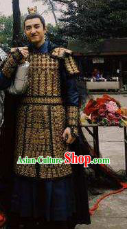 Chinese Ancient Song Dynasty Prince of Qi Armor Drama Royal Nirvana Xiao Dingtang Jin Han Replica Costumes and Headpiece Complete Set