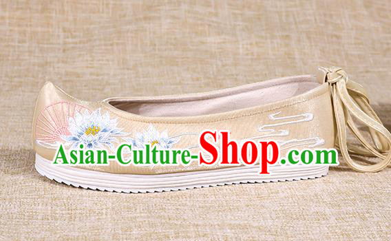 Asian Chinese Golden Bow Shoes Embroidered Epiphyllum Shoes Traditional Opera Shoes Hanfu Shoes for Women