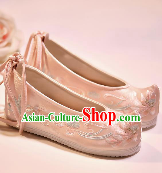 Asian Chinese Embroidered Lotus Pink Shoes Hanfu Shoes Traditional Opera Shoes Princess Shoes for Women