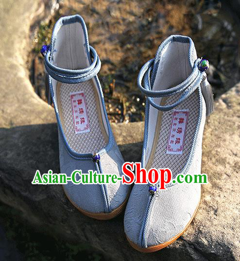 Asian Chinese Light Blue Flax Shoes Hanfu Shoes Traditional Opera Shoes Princess Shoes for Women