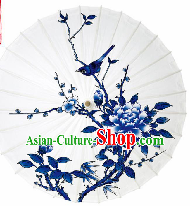 Chinese Traditional Printing Plum Peony Oil Paper Umbrella Artware Paper Umbrella Classical Dance Umbrella Handmade Umbrellas
