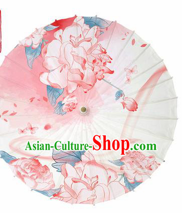 Chinese Traditional Printing Peony Pink Oil Paper Umbrella Artware Paper Umbrella Classical Dance Umbrella Handmade Umbrellas