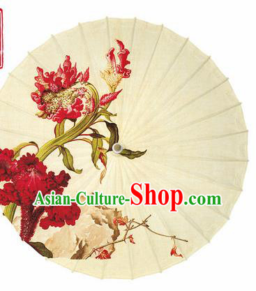 Chinese Traditional Printing Celosia Cristata Yellow Oil Paper Umbrella Artware Paper Umbrella Classical Dance Umbrella Handmade Umbrellas
