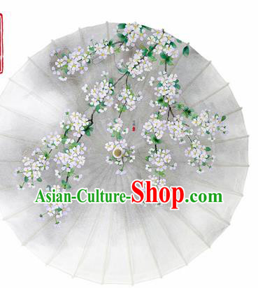 Chinese Traditional Printing Pear Flowers Grey Oil Paper Umbrella Artware Paper Umbrella Classical Dance Umbrella Handmade Umbrellas