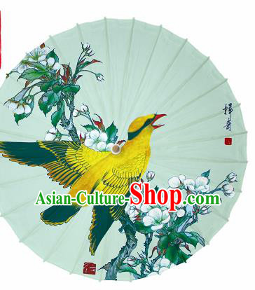 Chinese Traditional Printing Begonia Bird Green Oil Paper Umbrella Artware Paper Umbrella Classical Dance Umbrella Handmade Umbrellas