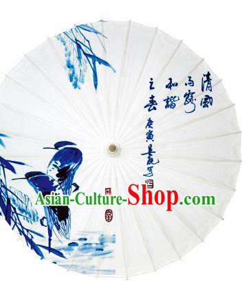 Chinese Traditional Printing Egret White Oil Paper Umbrella Artware Paper Umbrella Classical Dance Umbrella Handmade Umbrellas