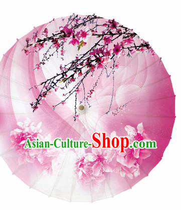 Chinese Traditional Printing Peach Flower Pink Oil Paper Umbrella Artware Paper Umbrella Classical Dance Umbrella Handmade Umbrellas