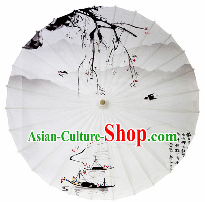 Chinese Traditional Ink Painting Boats Oil Paper Umbrella Artware Paper Umbrella Classical Dance Umbrella Handmade Umbrellas