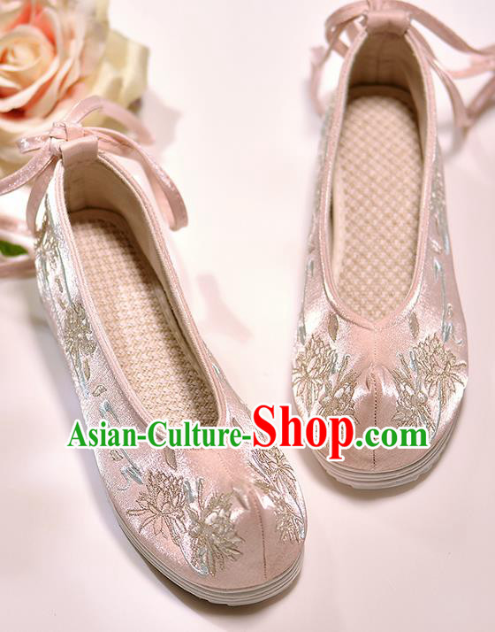 Asian Chinese Embroidered Epiphyllum Pink Satin Shoes Hanfu Shoes Traditional Opera Shoes Princess Shoes for Women