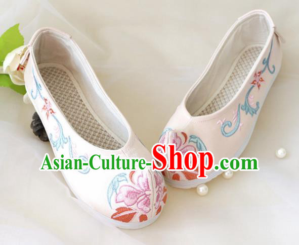 Asian Chinese Embroidered Light Pink Bow Shoes Hanfu Shoes Traditional Opera Shoes Princess Shoes for Women