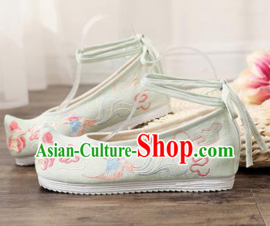 Asian Chinese Embroidered Phoenix Peony Green Bow Shoes Hanfu Shoes Traditional Opera Shoes Princess Shoes for Women