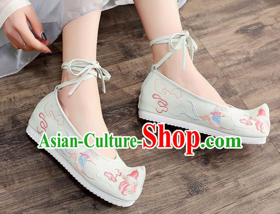 Asian Chinese Embroidered Phoenix Peony Green Bow Shoes Hanfu Shoes Traditional Opera Shoes Princess Shoes for Women
